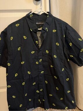 MOLOKAI | Black Short-Sleeve Button-Down Shirt with Avocado Print